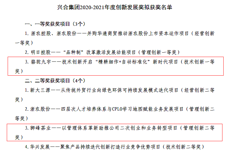 开云（中国）官方多个项目荣获兴合集团2020-2021年度创新发展奖